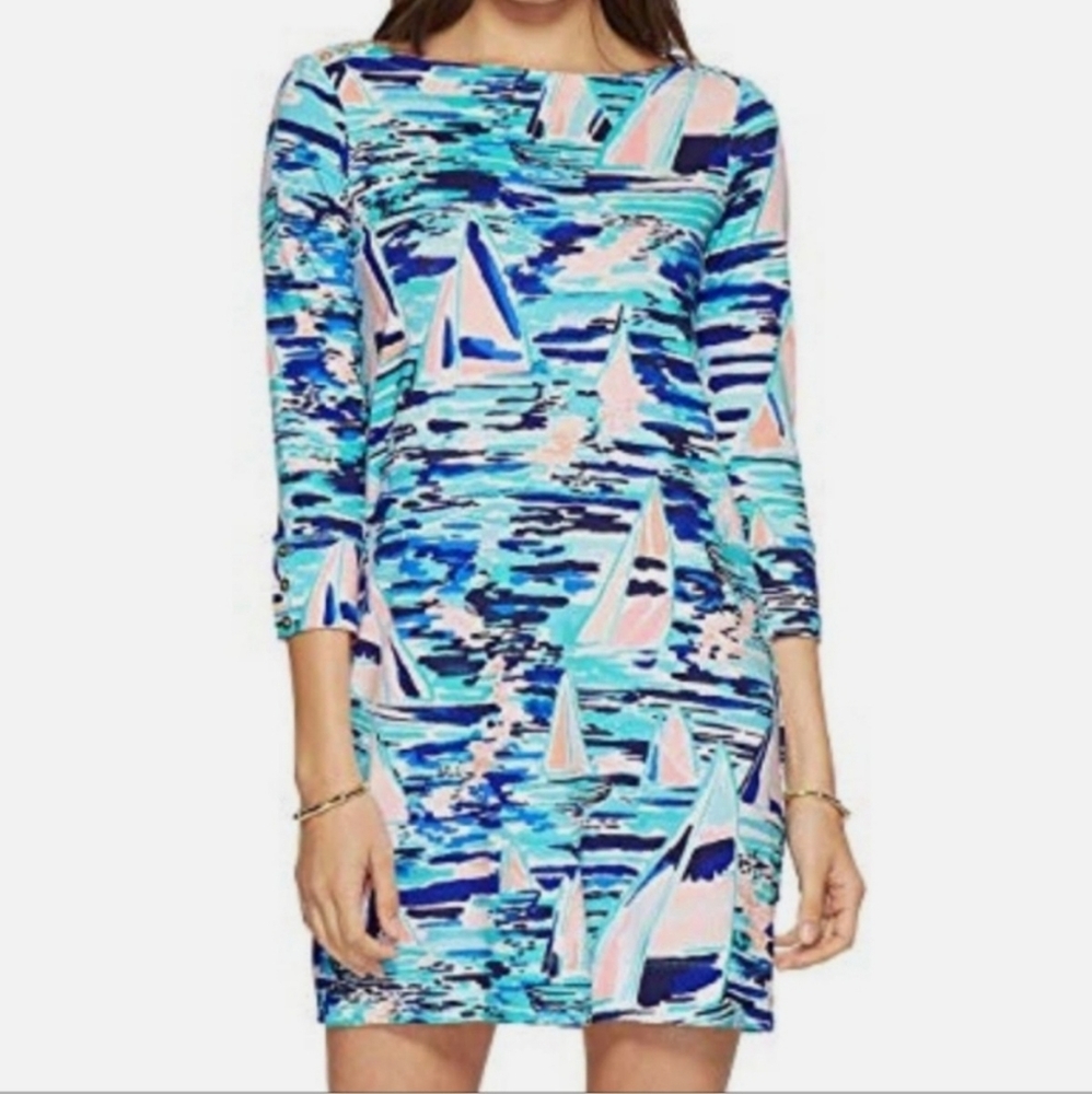 Lilly Pulitzer Tammy UPF 50+ Pier Pressure Print 3/4 Sleeve Dress Multicolor  XS - Picture 5 of 12